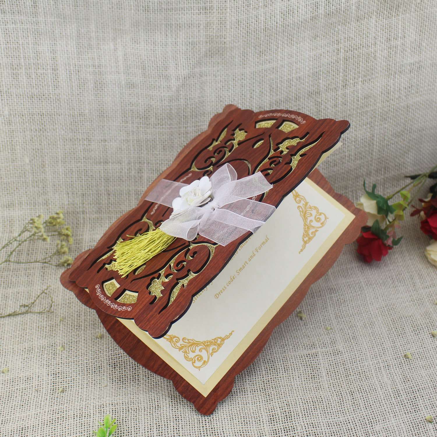 Wooden Wedding Invitation Card With Glitter Paper Invitation Card Customized 